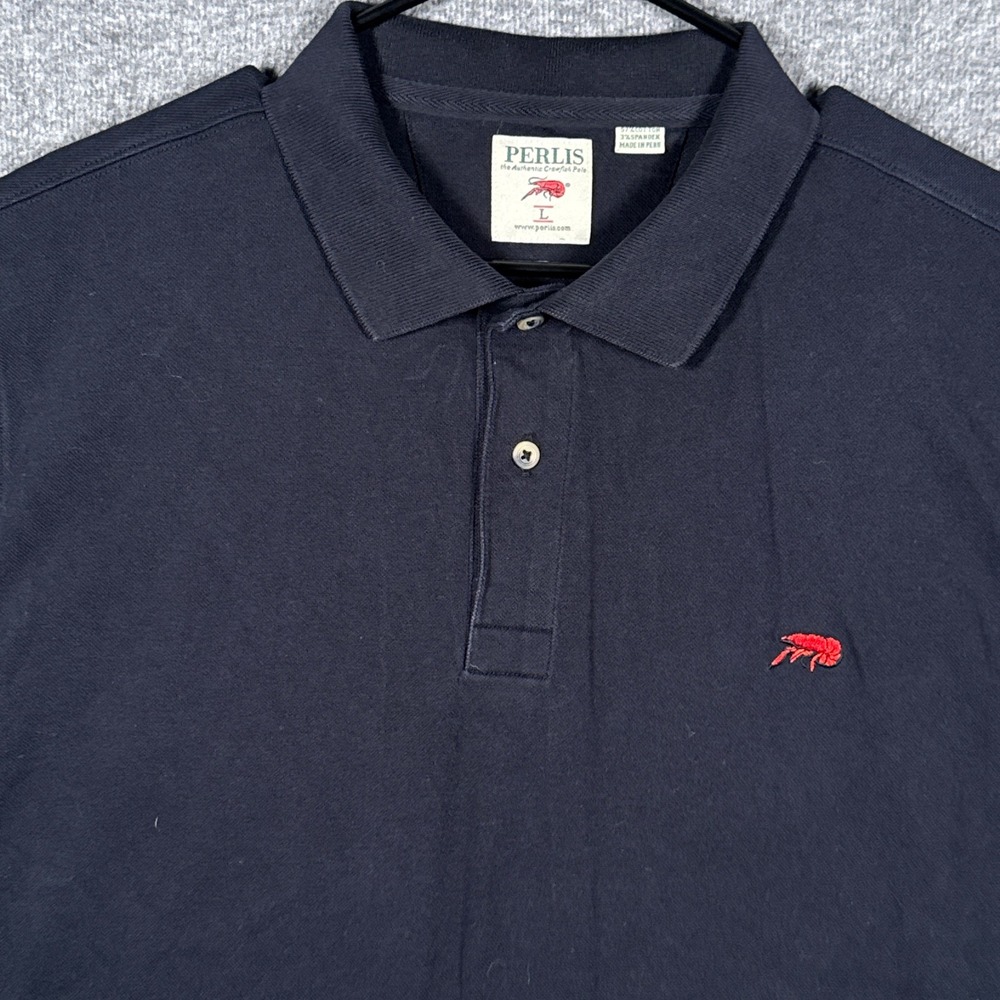 Perlis Polo Shirt Mens Large Black Crawfish‎ Logo Short Sleeve Pique Cotton